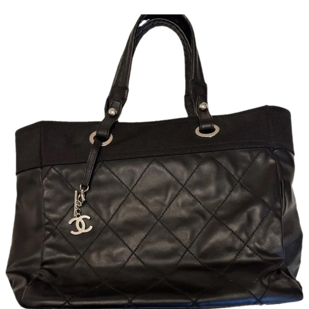 Chanel Paris-biarritz Large Black Quilted Leather Tote Bag AUTHENTIC